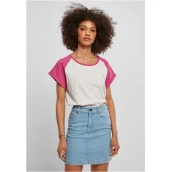 Дамска дълга тениска в розово и бяло Ladies Contrast Raglan Tee
