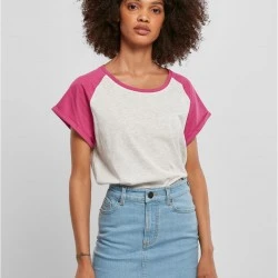 Дамска дълга тениска в розово и бяло Ladies Contrast Raglan Tee