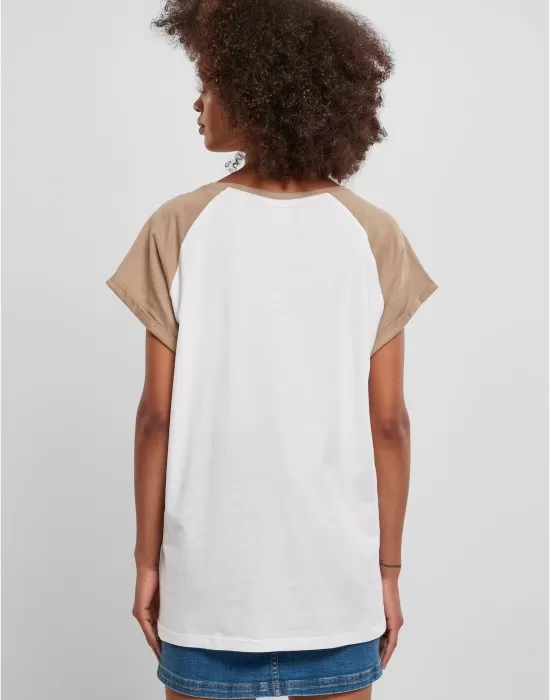 Дамска дълга тениска в бежово и бяло Ladies Contrast Raglan Tee, Тениски - Hoodstyle.bg