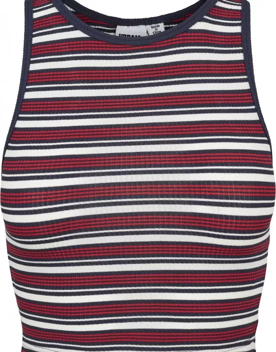 Дамски къс потник на райета Urban Classics white/navy/fire red, Топове - Hoodstyle.bg