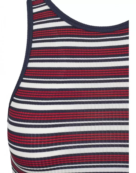 Дамски къс потник на райета Urban Classics white/navy/fire red, Топове - Hoodstyle.bg