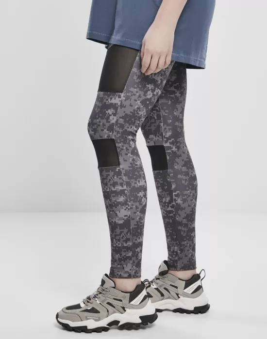 Дамски клин на дигитални камуфлажни шарки в сиво Urban Classics Ladies Camo Tech Mesh Leggings, Клинове - Hoodstyle.bg