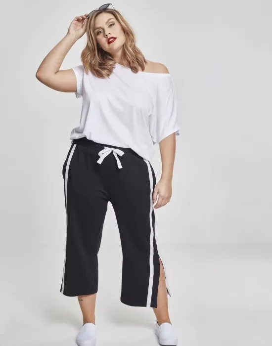 Дамски панталони в черен цвят Urban Classics Ladies Taped Terry Culotte black/white, Панталони - Hoodstyle.bg