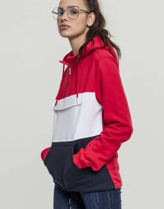 Суичър Ladies Color Block Sweat Pull Over Hoody firered/navy/white XS