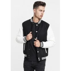 Мъжко колежанско яке Urban Classics blk/wht с кожени ръкави