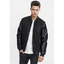 Мъжко колежанско яке Urban Classics blk/blk с кожени ръкави