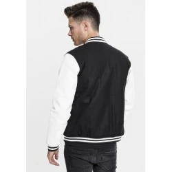 Мъжко колежанско яке Urban Classics blk/wht с кожени ръкави