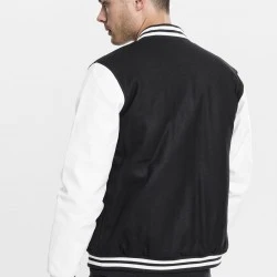 Мъжко колежанско яке Urban Classics blk/wht с кожени ръкави