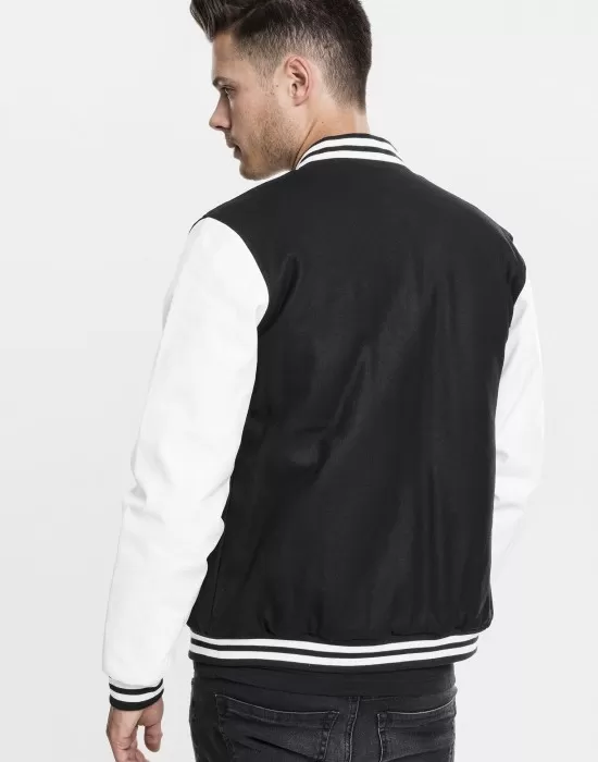 Мъжко колежанско яке Urban Classics blk/wht с кожени ръкави, Колежански - Hoodstyle.bg