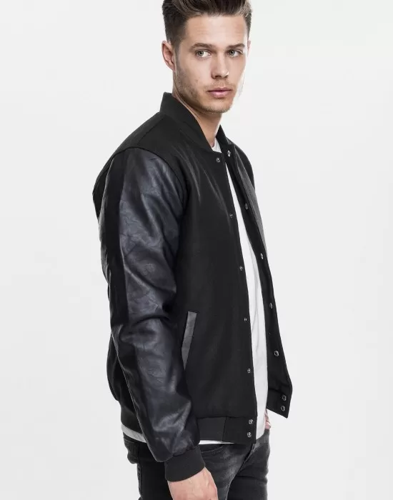 Мъжко колежанско яке Urban Classics blk/blk с кожени ръкави, Колежански - Hoodstyle.bg