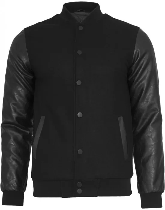 Мъжко колежанско яке Urban Classics blk/blk с кожени ръкави, Колежански - Hoodstyle.bg