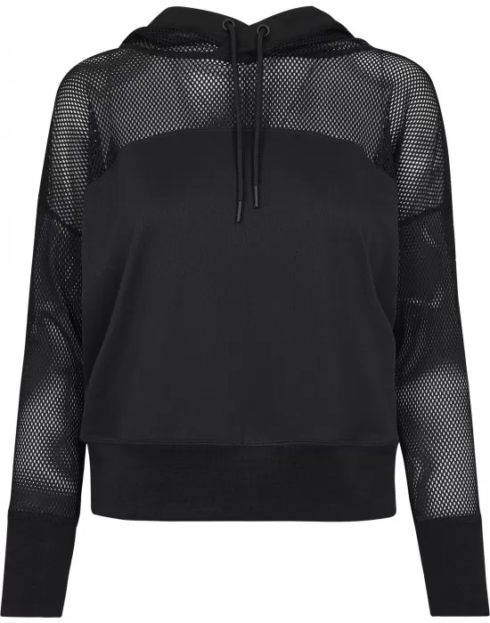 Дамски суичър в черно Urban Classics Ladies Mesh Hoody, Суичъри - Hoodstyle.bg