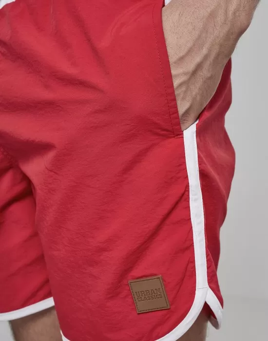 Мъжки бански в червено и бяло Urban Classics Retro, Къси панталони - Hoodstyle.bg