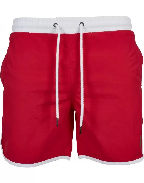 Мъжки бански в червено и бяло Urban Classics Retro, Къси панталони - Hoodstyle.bg