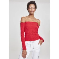 Дамска блуза с голи рамене в червен цвят Urban Classics Ladies Cold Shoulder Smoke L/S fire red 