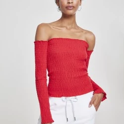 Дамска блуза с голи рамене в червен цвят Urban Classics Ladies Cold Shoulder Smoke L/S fire red 