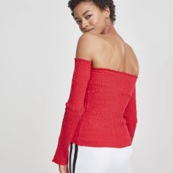 Дамска блуза с голи рамене в червен цвят Urban Classics Ladies Cold Shoulder Smoke L/S fire red 
