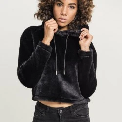 Дамски плюшен суичър Urban Classics в черен цвят