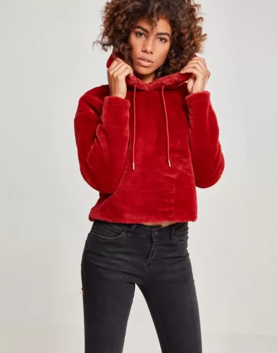 Дамски плюшен суичър Urban Classics burgundy, Суичъри - Hoodstyle.bg