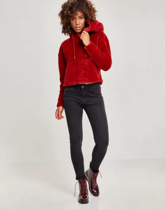 Дамски плюшен суичър Urban Classics burgundy, Суичъри - Hoodstyle.bg