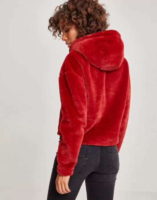 Дамски плюшен суичър Urban Classics burgundy, Суичъри - Hoodstyle.bg