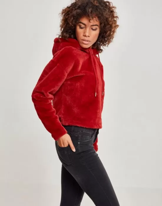 Дамски плюшен суичър Urban Classics burgundy, Суичъри - Hoodstyle.bg