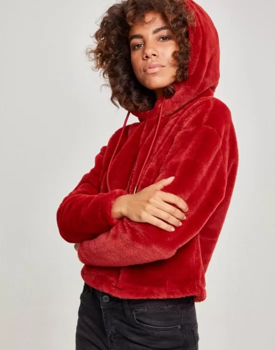 Дамски плюшен суичър Urban Classics burgundy, Суичъри - Hoodstyle.bg