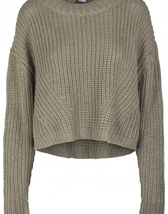 Дамски къс пуловер Urban Classics в цвят маслина, Блузи - Hoodstyle.bg