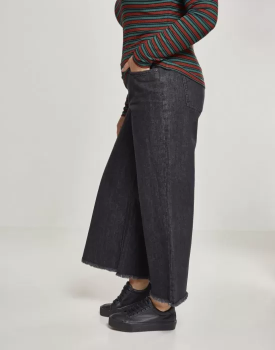 Дамски дънки в черен цвят Urban Classics  Ladies Denim Culotte black washed, Дънки - Hoodstyle.bg