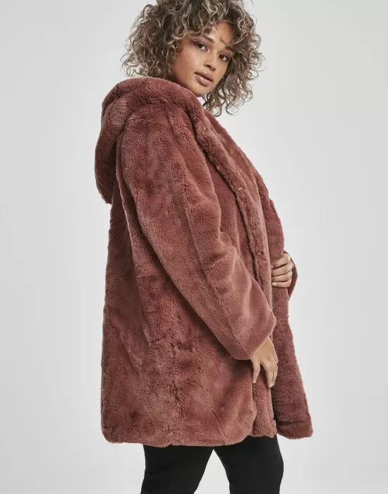 Дамско палто Urban Classics Teddy в тъмнорозов цвят, Якета - Hoodstyle.bg