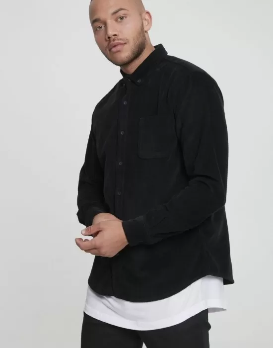 Мъжка риза Urban Classics Corduroy в черен цвят, Ризи - Hoodstyle.bg