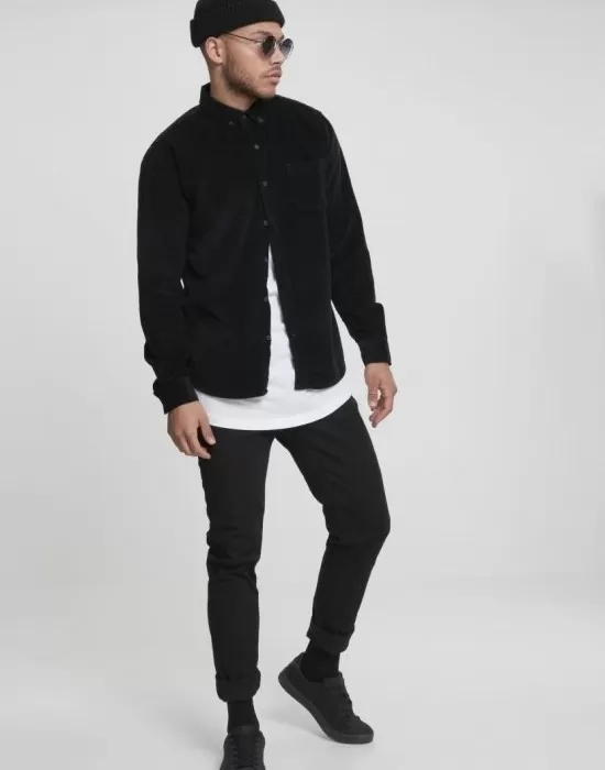 Мъжка риза Urban Classics Corduroy в черен цвят, Ризи - Hoodstyle.bg