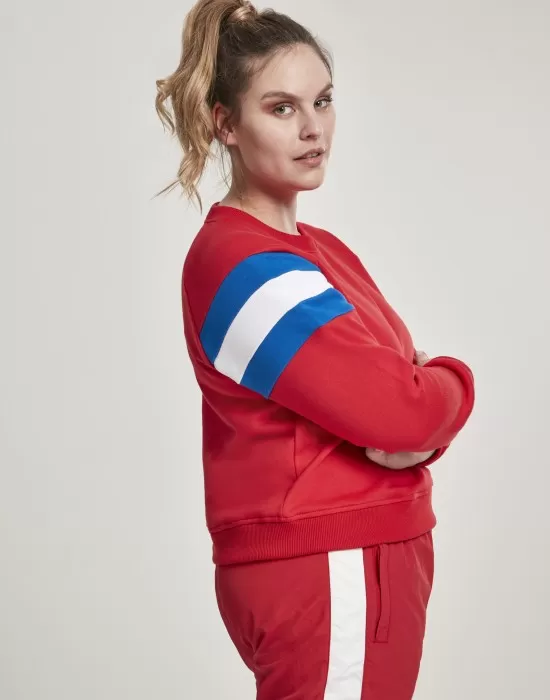 Дамска блуза в червено от Urban Classics Ladies Sleeve Stripe Crew, Блузи - Hoodstyle.bg
