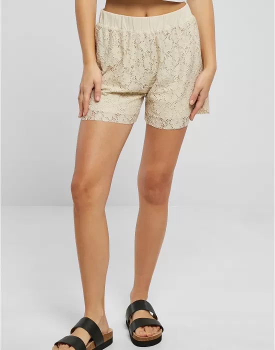 Дамски къси дантелени панталони в цвят екрю Urban Classics Ladies Shorts, Къси панталони - Hoodstyle.bg
