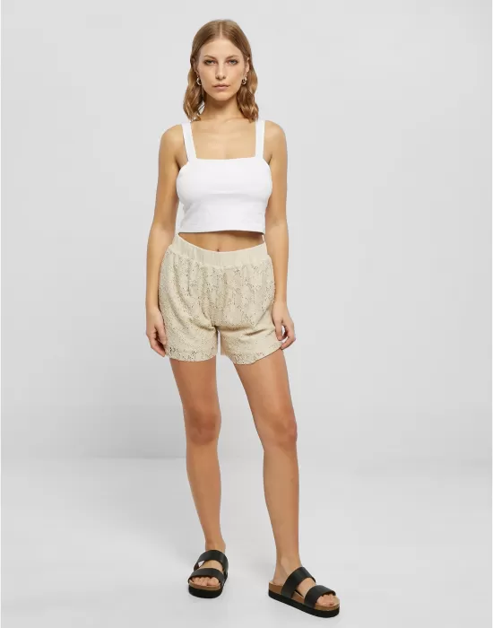 Дамски къси дантелени панталони в цвят екрю Urban Classics Ladies Shorts, Къси панталони - Hoodstyle.bg