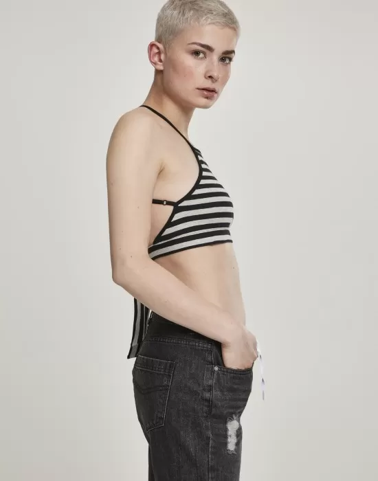 Дамски топ в сиво и черно райе Urban Classics Ladies Triangle Top black/grey, Топове - Hoodstyle.bg