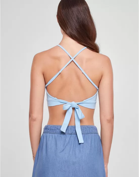 Дамски къс топ в светлосин цвят Urban CLassics Ladies Triangle Top, Топове - Hoodstyle.bg