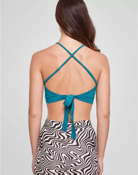 Дамски къс топ в цвят тюркоаз Urban CLassics Ladies Triangle Top, Топове - Hoodstyle.bg