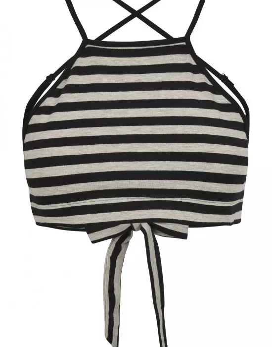 Дамски топ в сиво и черно райе Urban Classics Ladies Triangle Top black/grey, Топове - Hoodstyle.bg