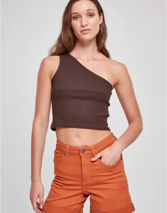 Дамски къс топ в кафяв цвят Urban Classics Ladies Cropped Top, Топове - Hoodstyle.bg