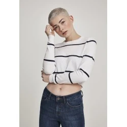 Дамска къса блуза в бяло Urban Classics Ladies Short Striped Sweater