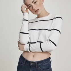 Дамска къса блуза в бяло Urban Classics Ladies Short Striped Sweater