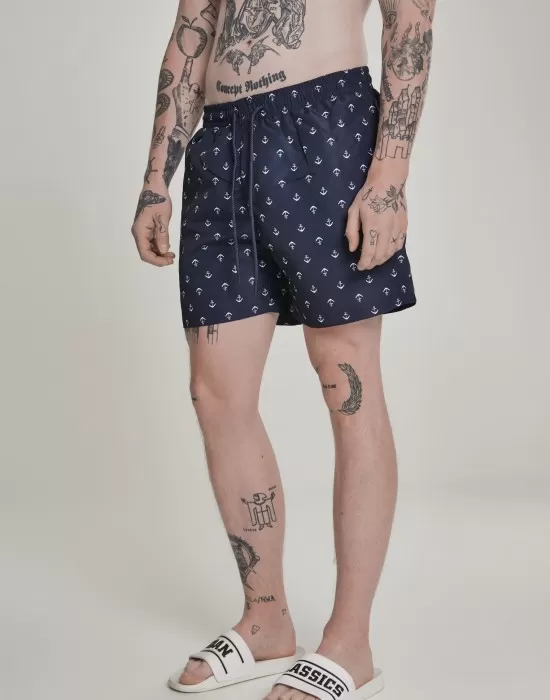 Мъжки плувни шорти Urban Classics Pattern anchor/navy, Къси панталони - Hoodstyle.bg