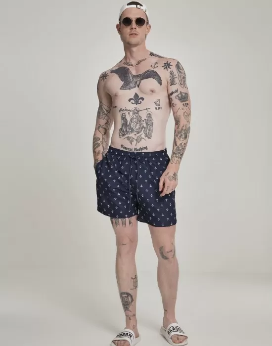 Мъжки плувни шорти Urban Classics Pattern anchor/navy, Къси панталони - Hoodstyle.bg