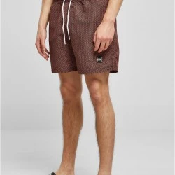 Мъжки плувни шорти в кафяв цвят Urban Classics Swim Shorts navygeometric