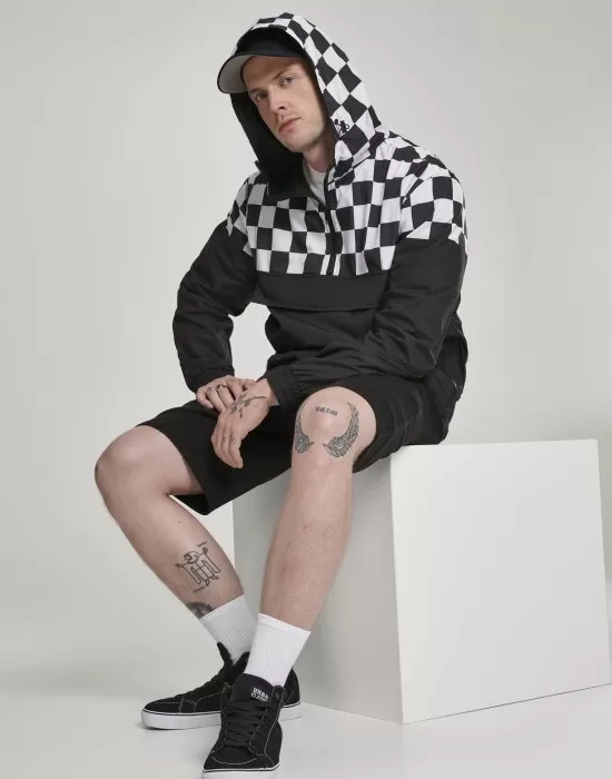 Мъжко яке в черно и бяло от Urban Classics Check Pull Over, Якета Пролет / Есен - Hoodstyle.bg