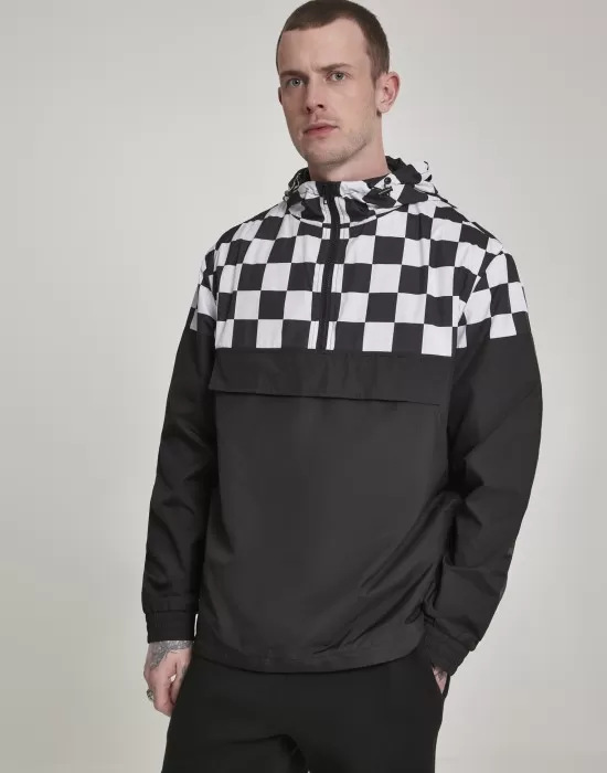 Мъжко яке в черно и бяло от Urban Classics Check Pull Over, Якета Пролет / Есен - Hoodstyle.bg