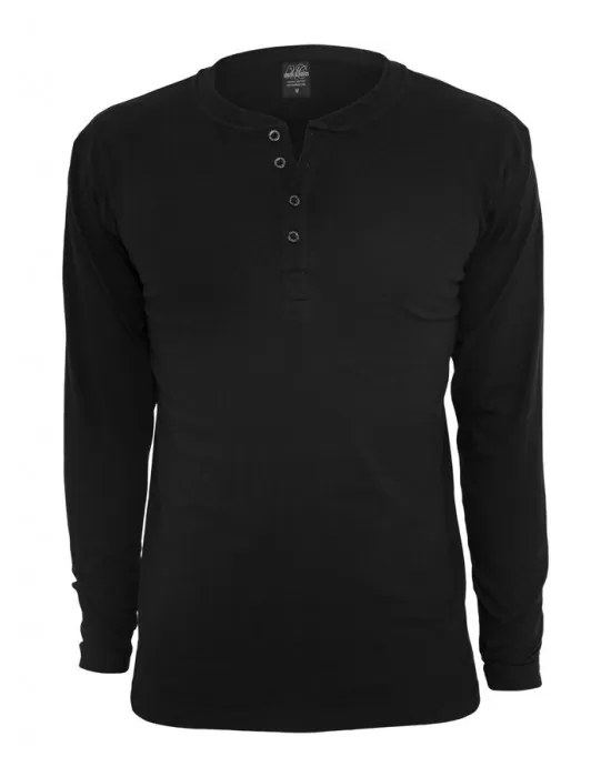 Мъжка памучна блуза с копчета Urban Classics Basic Henley в черно, Блузи - Hoodstyle.bg