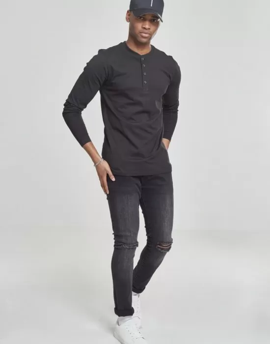 Мъжка памучна блуза с копчета Urban Classics Basic Henley в черно, Блузи - Hoodstyle.bg
