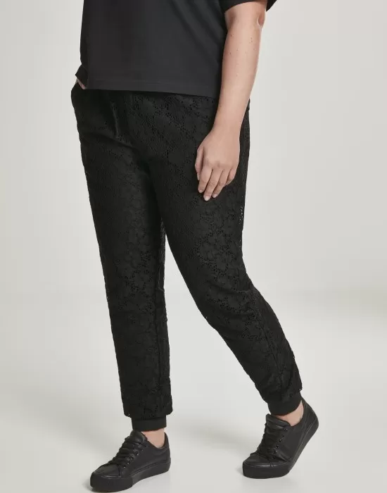 Дамски спортни панталони в черно Urban Classics Ladies Lace Jersey Jog Pants, Панталони - Hoodstyle.bg